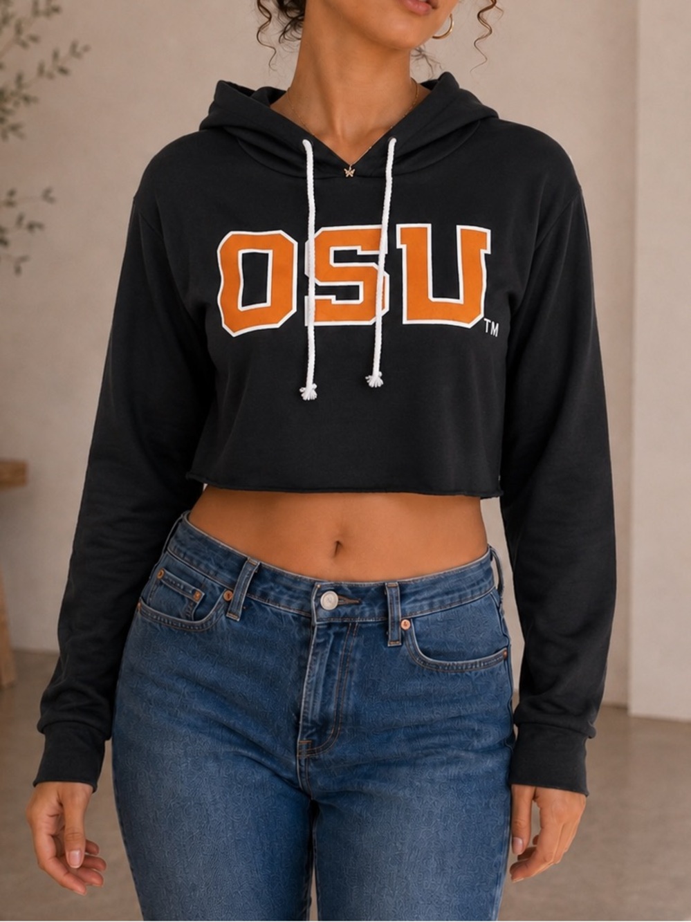 Oregon State Crop Hoodie for Women - Black with Orange Lettering